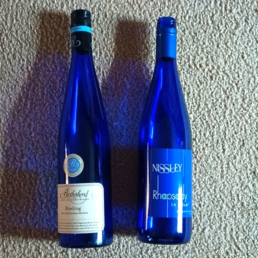 2 pack of empty blue wine bottles for crafts